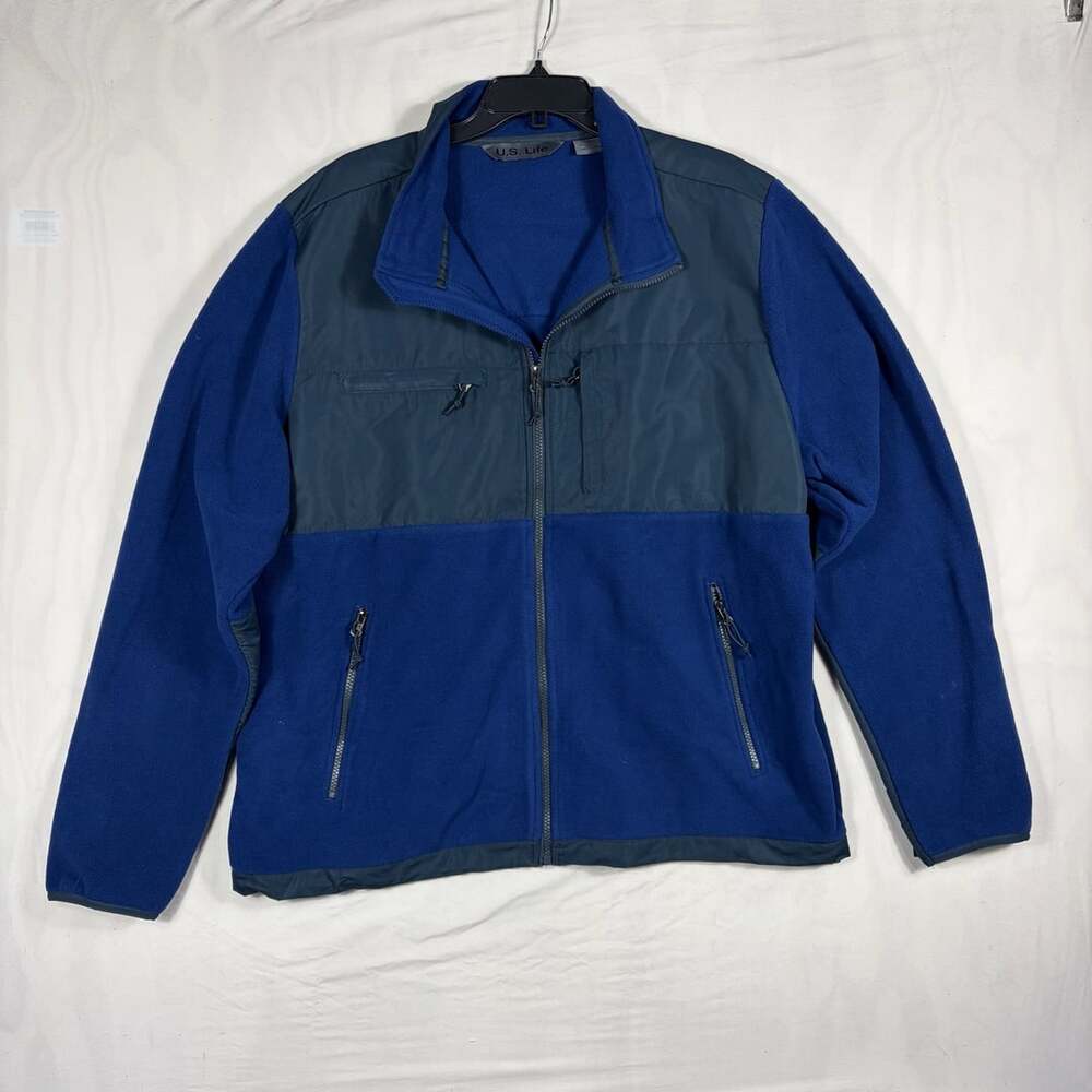 U.S. Life Men's Blue Full-Zip Fleece Jacket with Nylon Accent Panels Size XXL